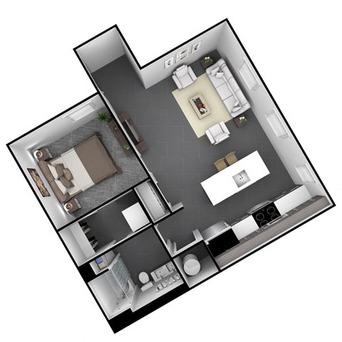 Floor plan for 1 bed, 1 bath, 800 sqft